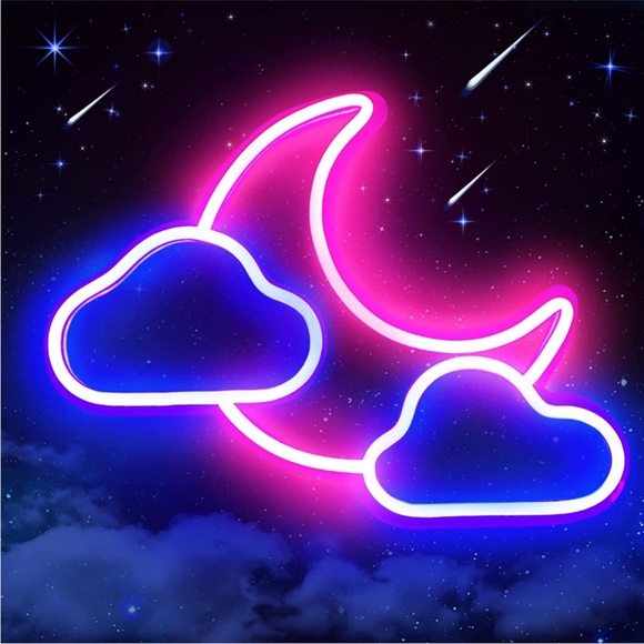 Neon Moon Cloud Space Galaxy Star Blue Pink LED Light Bedroom Gift Wall Decor - Picture 5 of 5